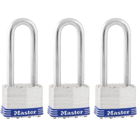 Master Lock Silver Outdoor Keyed-Alike Padlocks with Keys, Extra Long Shackle Lock for Gate, Fence, Shed, or Other Equipment, 3 Pack, 1TRILJ