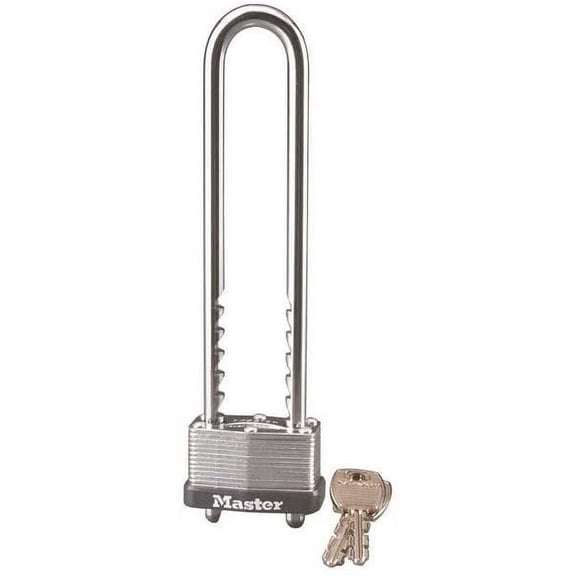 Master Lock Silver Outdoor Laminated Padlock with Keys, Extra Long Extended Adjustable Shackle Lock for Gate, Fence, Shed, or Other Equipment, 517D