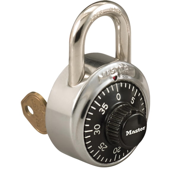 Master Lock Stainless-Steel Combination Padlock With Key Control, 2-7/8" x 1-7/8"