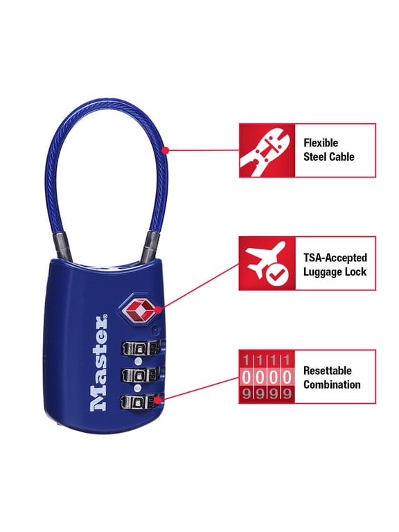 TSA Approved 3 Dial Resettable Combination Luggage Lock, Color Variety
