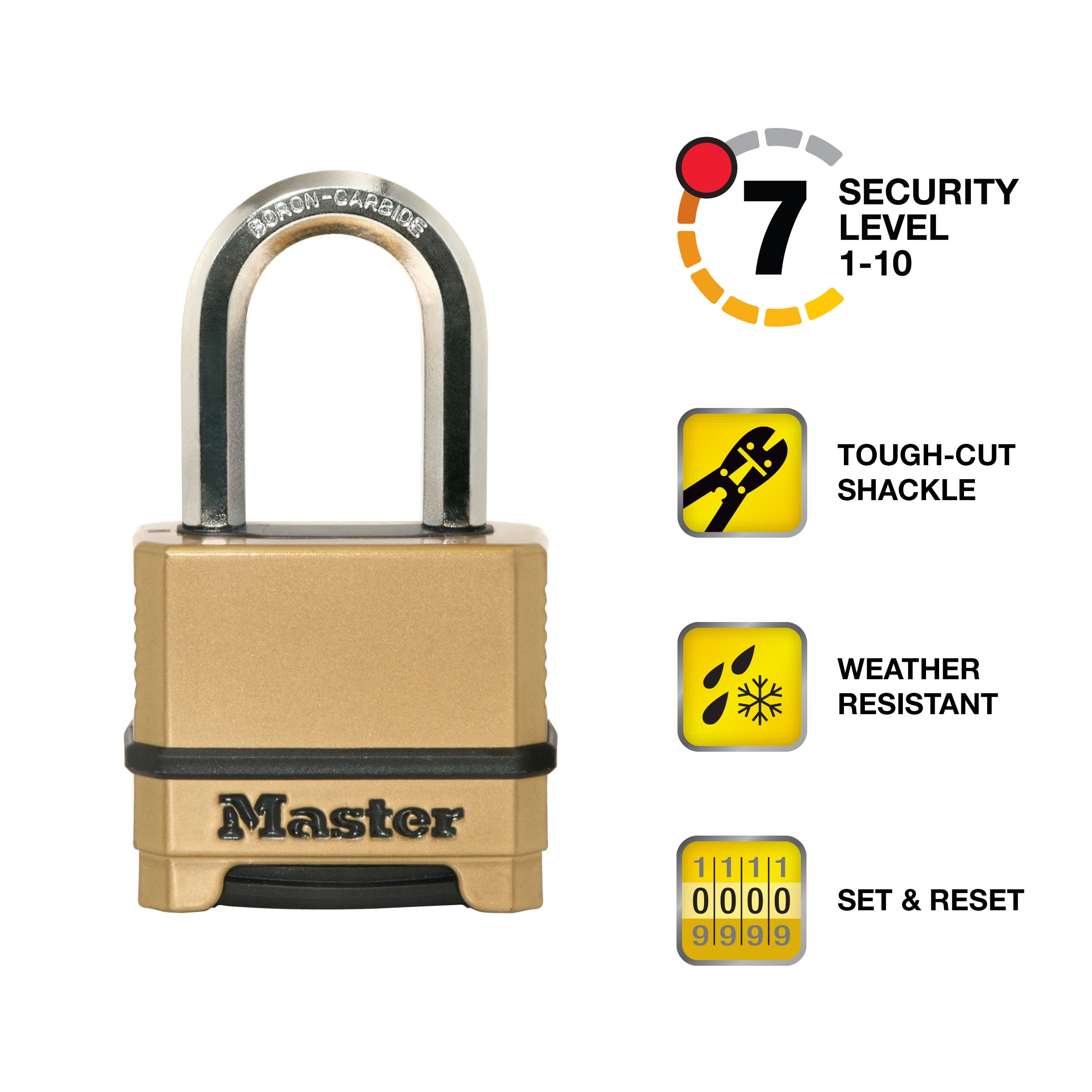 Master Lock Zinc 2in (51mm) Heavy Duty Outdoor Combination Padlock, 1-1/2in (38mm) Shackle