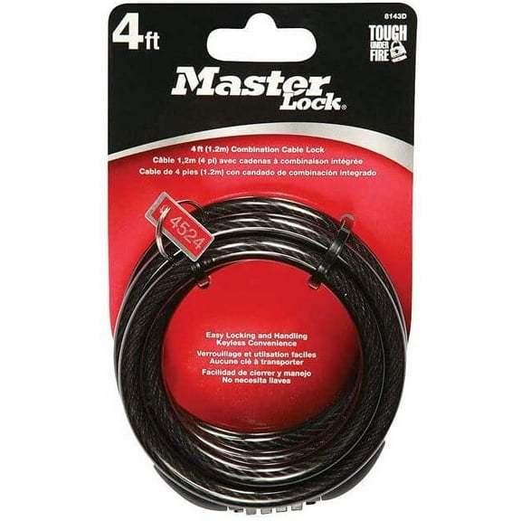 Master Lock Cable Bicycle Lock - Combination Lock - 4' Multicolor