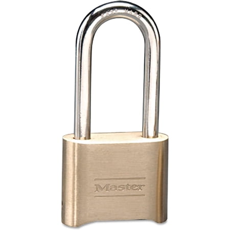 Master Lock Combination Padlock - Hardened Steel, Brass Finish, 0.312 in. Shackle Diameter, Gold — Home & Garage Storage, Stackable Design