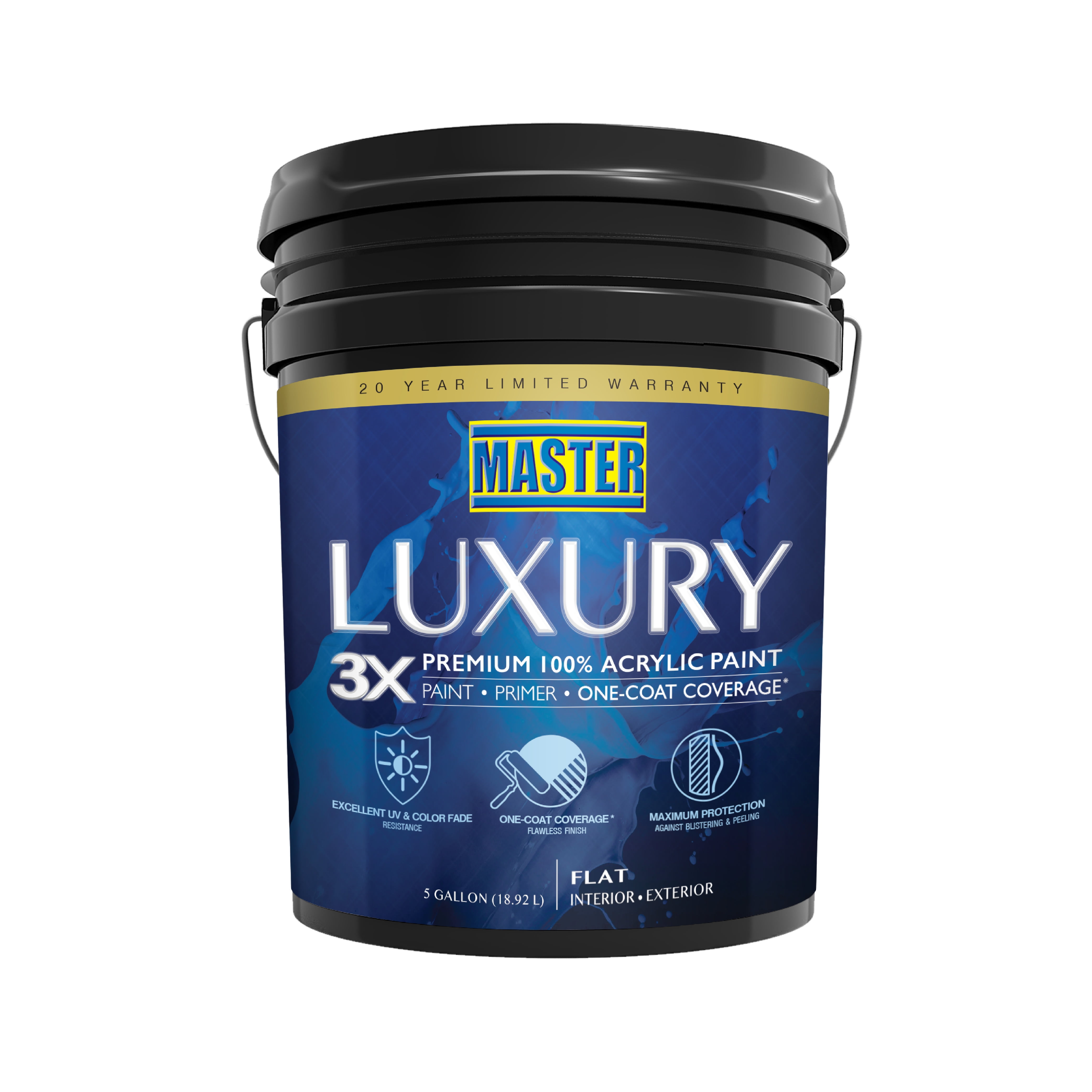 Master Luxury 3X Premium 100% Acrylic Paint-Primer-One Coat Coverage Flat Medium Tone Base 5 Gl
