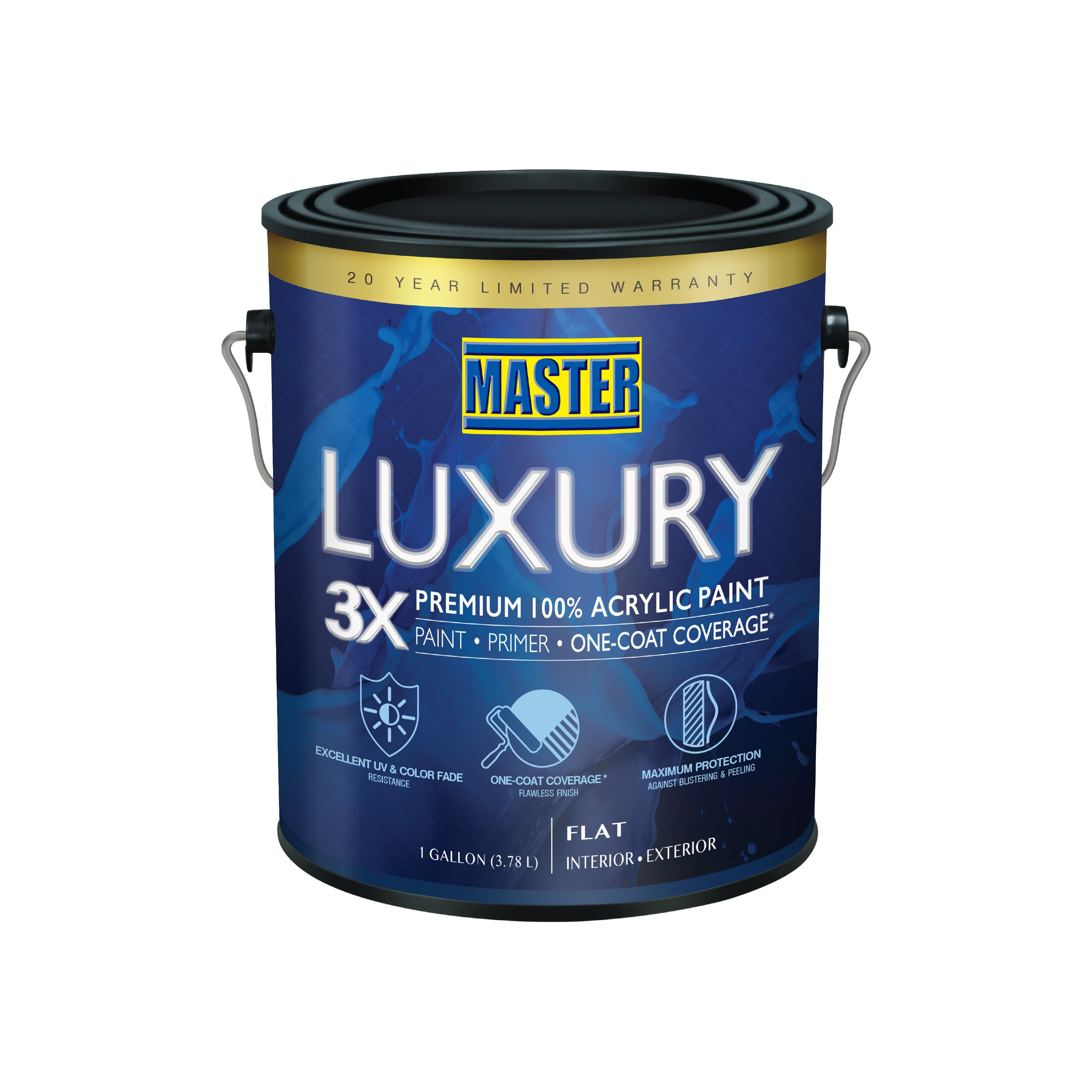 Master Luxury 3X Premium 100% Acrylic Paint Primer and One Coat Coverage Flat White 1 Gal