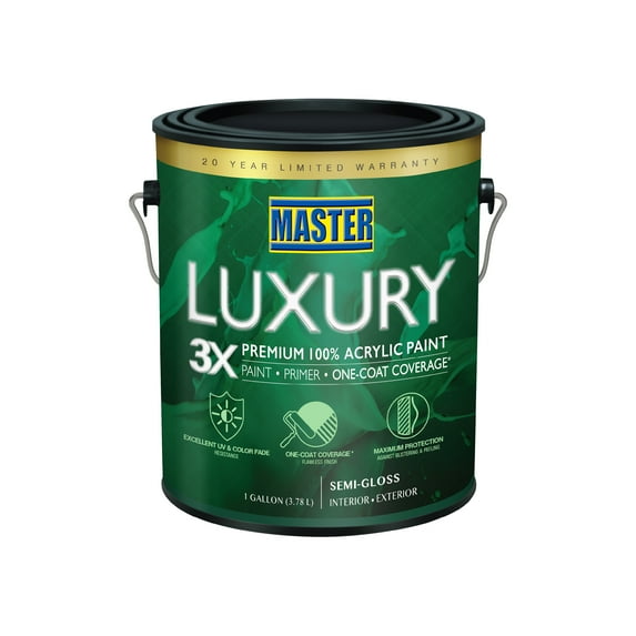 Master Luxury 3X Premium 100% Acrylic Paint Primer and One Coat Coverage Semi Gloss Medium Base Tone 1 Gal