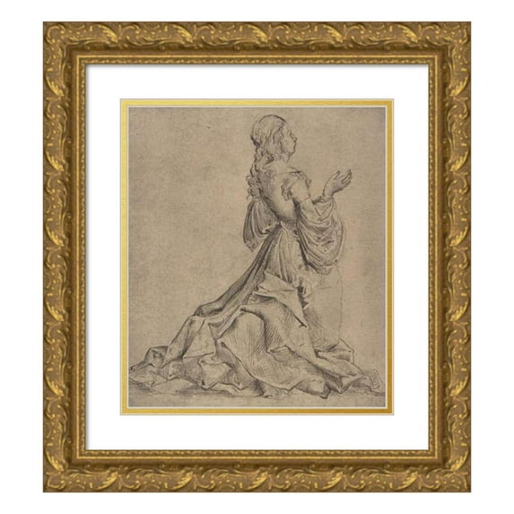 Master MZ 12x14 Gold Ornate Wood Frame and Double Matted Museum Art Print Titled - Kneeling Female Figure (Late 15th-Early 16th Century)