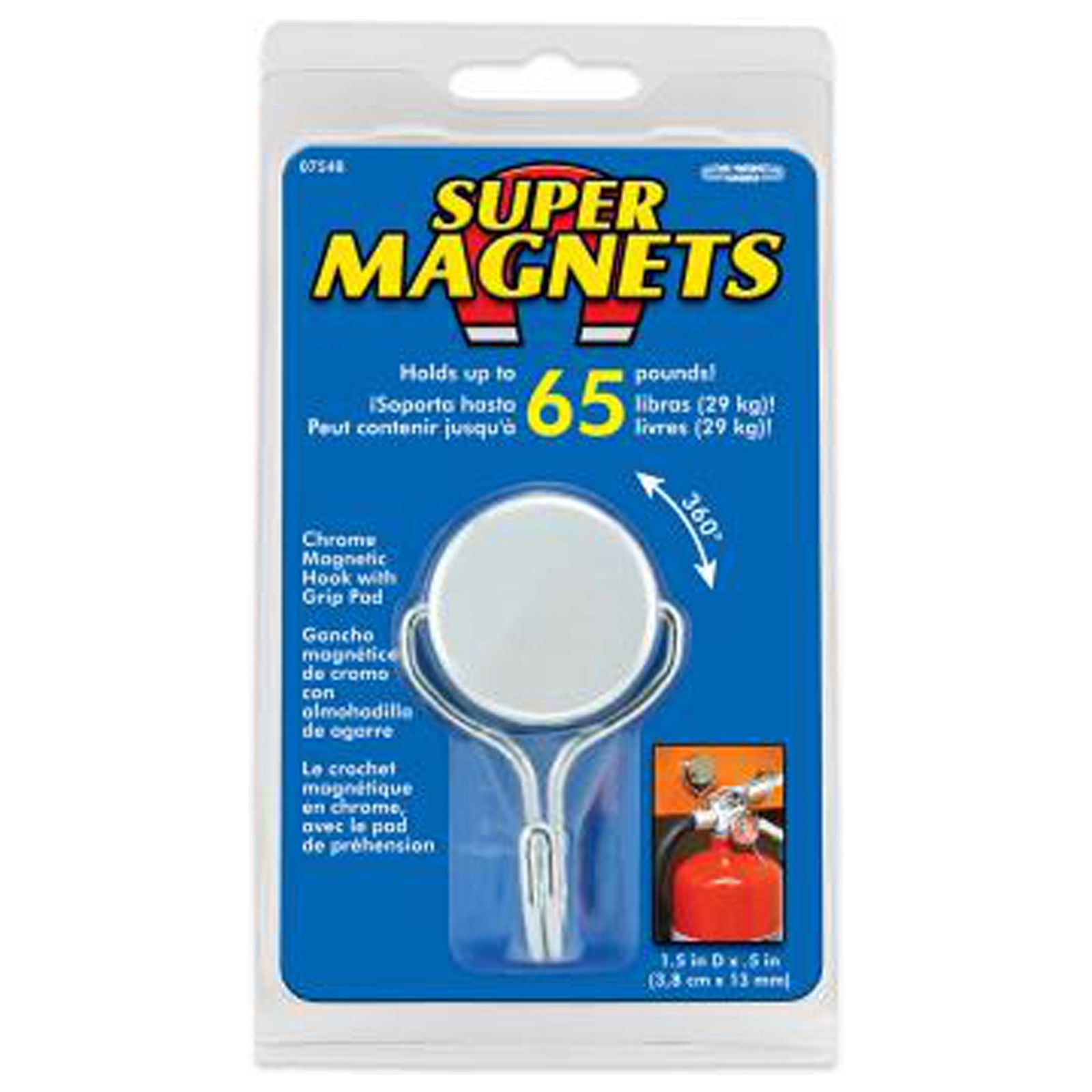 07548 Magnetic Swivel Hook – Neodymium Magnet, 65lb Capacity, 360° Rotation, 1.5″D X 3″H X 0.5″ For Workshops, Garages & Warehouses