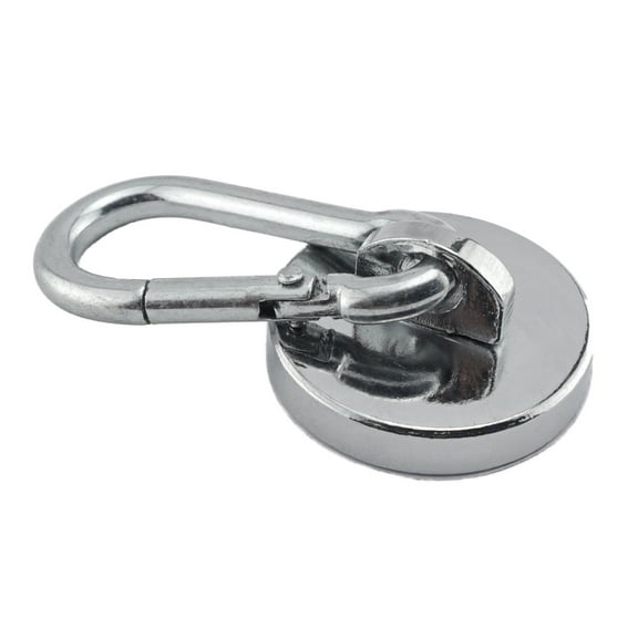 Master Magnetics Neodymium Magnetic Carabiner Hook - 1.125" Diameter, 0.2" Thick, 45 lb. Pull, Chrome, 07587