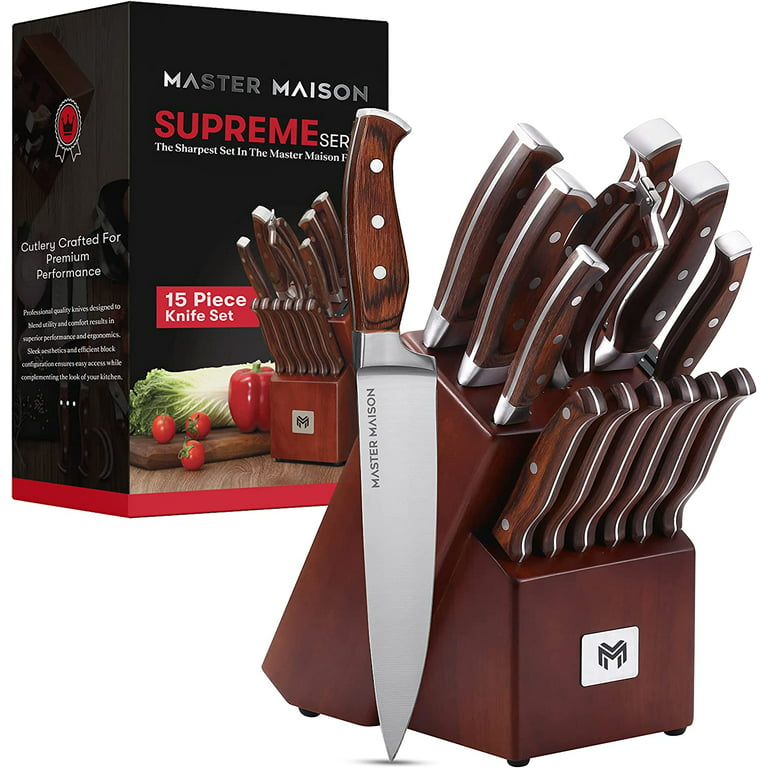 15 Pcs Kitchen Knife Set With Wooden Block, Astercook German Stainless  Steel Cutlery With Knife Sharpener & 6 Steak Knives… - Coupon Codes, Promo  Codes, Daily Deals, Save Money Today