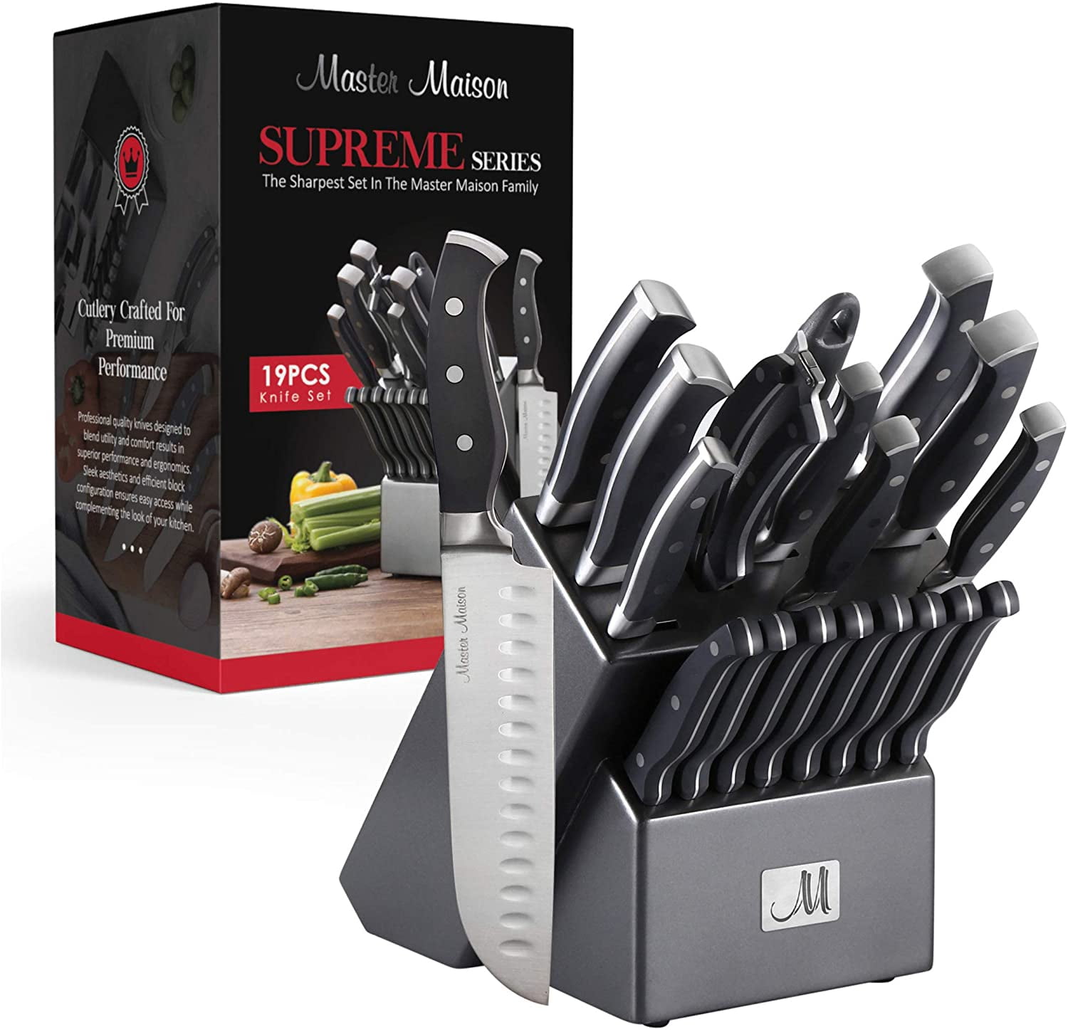 Supreme Series 19-Piece High Carbon Stainless Steel Knife Set in Gray Block