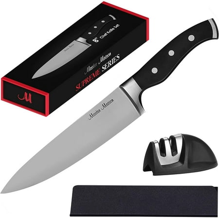Master Maison 8" Professional Chef Knife Set | Premium German Stainless Steel With Dual Sharpener & Edge Guard Cover | Anti-Fatigue, Ergonomic, Full-Tang Triple-Riveted Handle