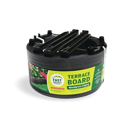 Master Mark Terrace Board 5-Inch x 20-Ft Plastic Garden Edging Border, Black Wood Grain, Flexible & Durable, Includes 5 Anchoring Stakes, Made in USA - Ideal for Landscape Edging & Garden Fence