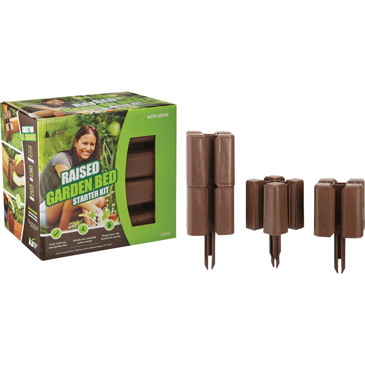 Master Mark Raised Garden Bed Starter Kit - Plastic, Outdoor - 4 Piece, 5.5 In, Brown