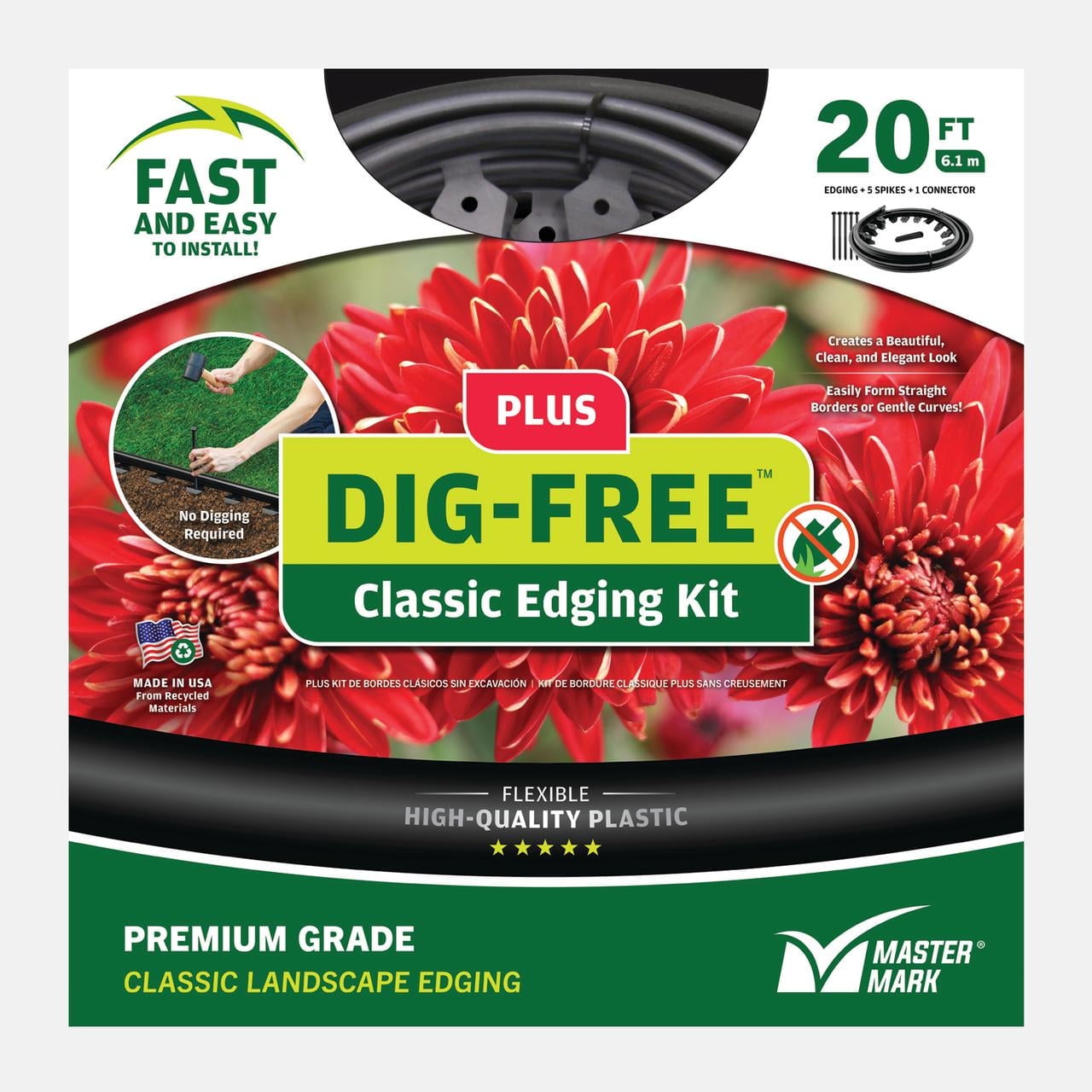 Master Mark Dig-Free Edging 20 ft Black Plastic Garden Border Edging