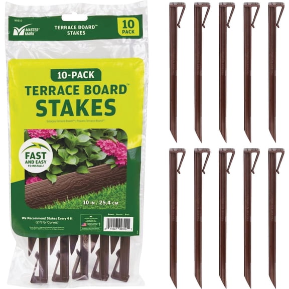 Master Mark Plastics 99310 Terrace Board 10 Inch 10 Pack, Brown Stakes,