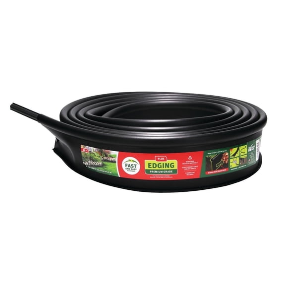 Master Mark Plus 20 ft. Coiled Plastic Landscape Edging, Garden Edging Border for Flower Beds, Black, 25321