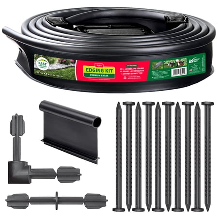 Master Mark Plus 4.5" x 20' Black Plastic Landscape Edging Kit with YardPack (Stakes and Connectors Included)