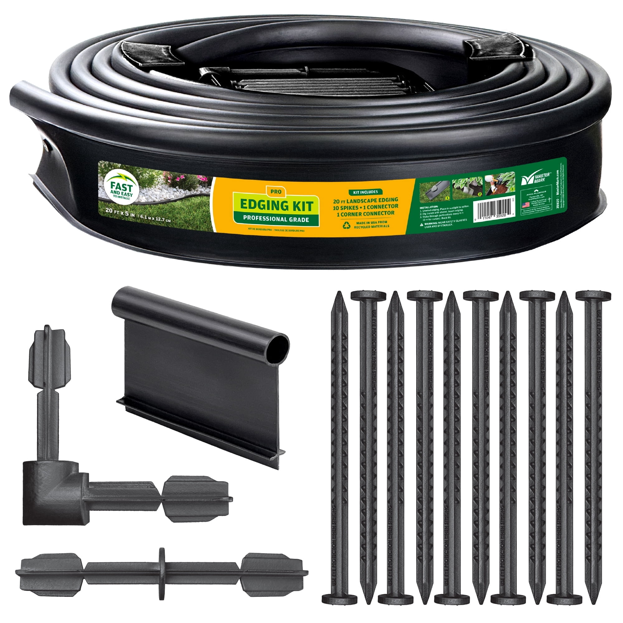 Master Mark Pro 5 in. x 20 ft. Black Plastic Landscape Edging Kit with YardPack (Stakes and Connectors Included)