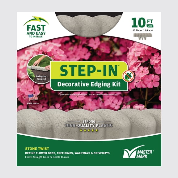 Master Mark Step-In 10 ft. x 2.5 in. Gray Stone Twist Plastic Decorative Landscape Edging Kit (97510)