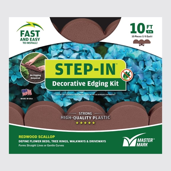 Master Mark Step-In 10 ft. x 2.75 in. Redwood Scallop Plastic Decorative Landscape Edging (97410)