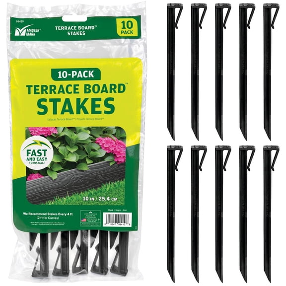 Master Mark Terrace Board Landscape Edging Stakes, Garden Edging Stakes. Black 9.5 in. (10 Pack)