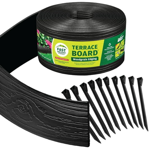 Master Mark Terrace Board Landscape Garden Border Edging Plastic (Black) 5 in. x 40 ft. with 10 Stakes