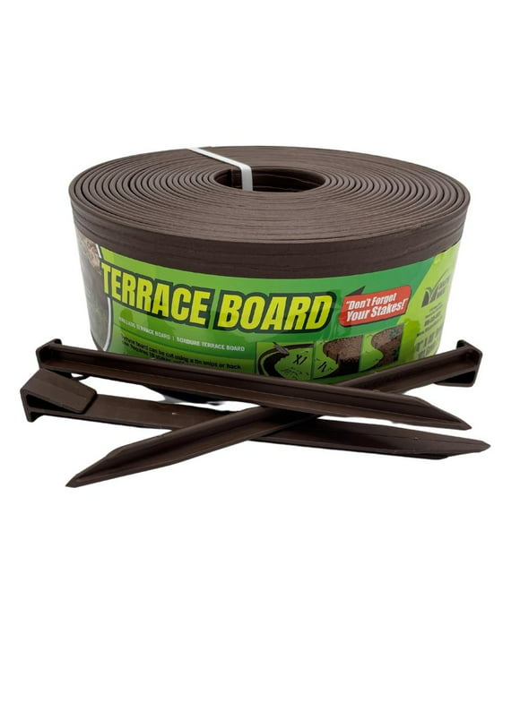 Master Mark Terrace Board Landscape Garden Border Edging Plastic (Brown) 4 in. x 40 ft. with 10 Stakes 94340-1