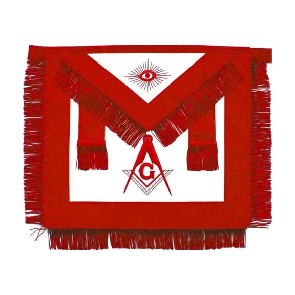 Master Mason Apron – Red Fabric with Elegant Red Fringe Tassels, Adjustable Masonic Regalia for Blue Lodge Ceremonies