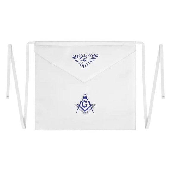 Master Mason Blue Lodge Apron - All White with Blue Square & Compass G