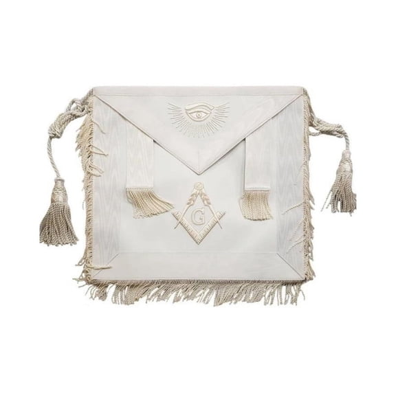 Master Mason Blue Lodge Apron All White with Tassels & Cords, Masonic Regalia with Adjustable Belt