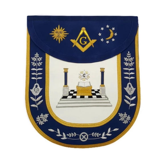 Master Mason Blue Lodge Apron – Altar, Sun, Moon & Pillars, Masonic Regalia with Adjustable Belt