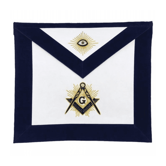 Master Mason Blue Lodge Apron – Navy Velvet, Gold Hand Embroidery, Lambskin, Adjustable Belt with Gold Snake Fastener(Satin/Silk)