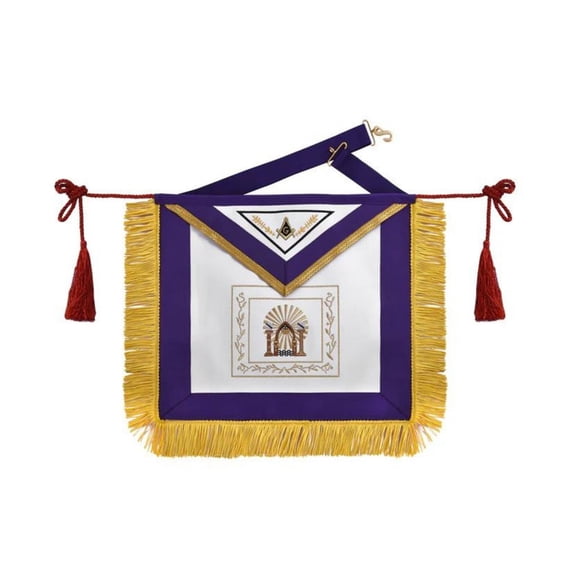 Master Mason Blue Lodge Apron - Purple Ribbon with Machine Embroidery Bullion and Tassels