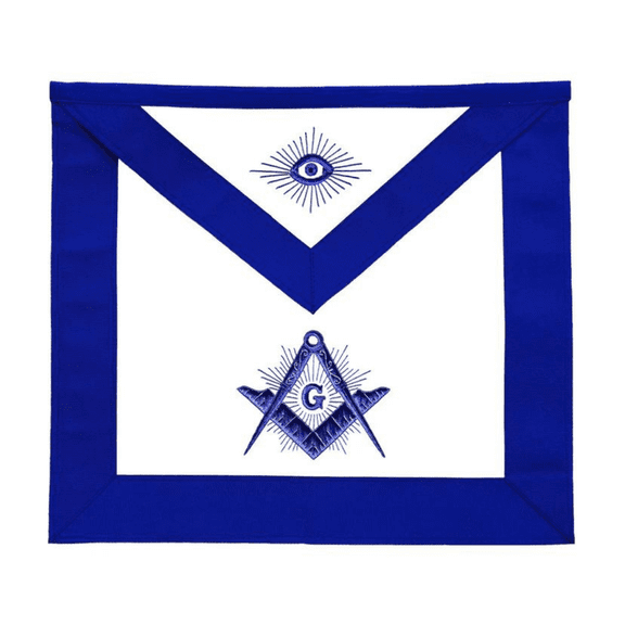 Master Mason Blue Lodge Apron – Royal Blue, Radiant Square & Compass G, Flap Design, Adjustable Belt with Chrome Snake Fastener(Leather)