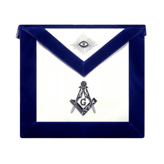 Master Mason Blue Lodge Apron - Royal Blue Velvet with Silver Hand Embroidery(Leather)