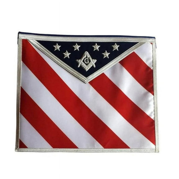 Master Mason Blue Lodge Apron – USA Flag White, Red & Blue Hand Embroidery, Masonic Regalia with Adjustable Belt