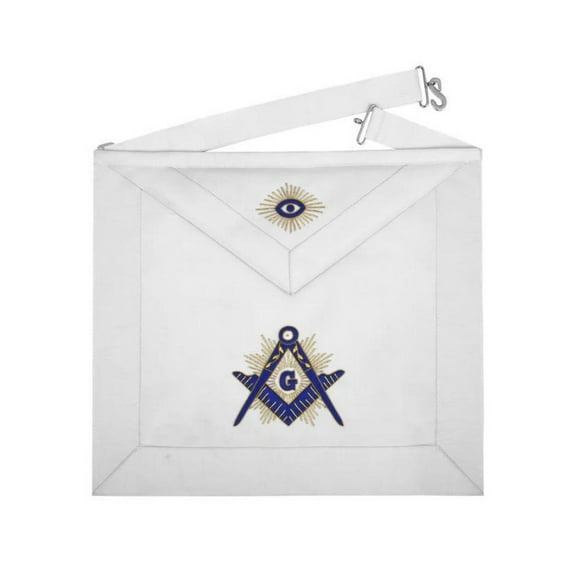 Master Mason Blue Lodge Apron - White Velvet Hand Threaded Silk