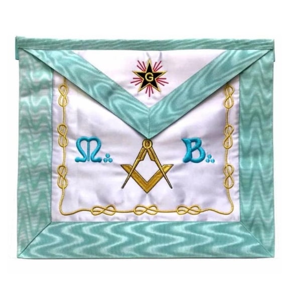 Master Mason Blue Lodge French Apron - White & Sky Blue with Star G Machine Embroidery