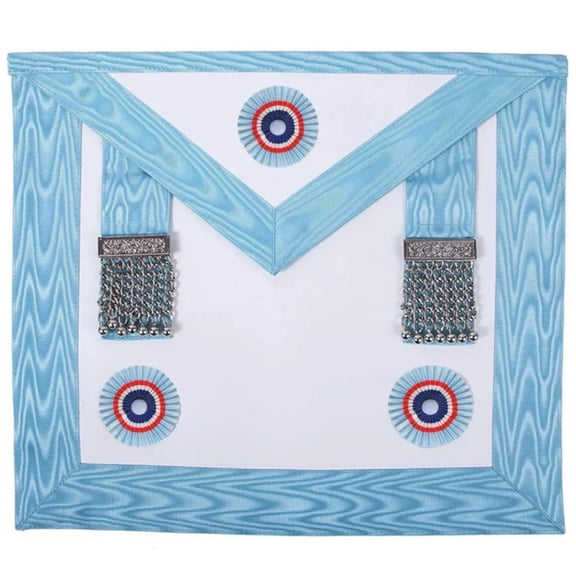 Master Mason Emulation Rite Apron – English Regulation Turquoise Moire with Three Rosettes