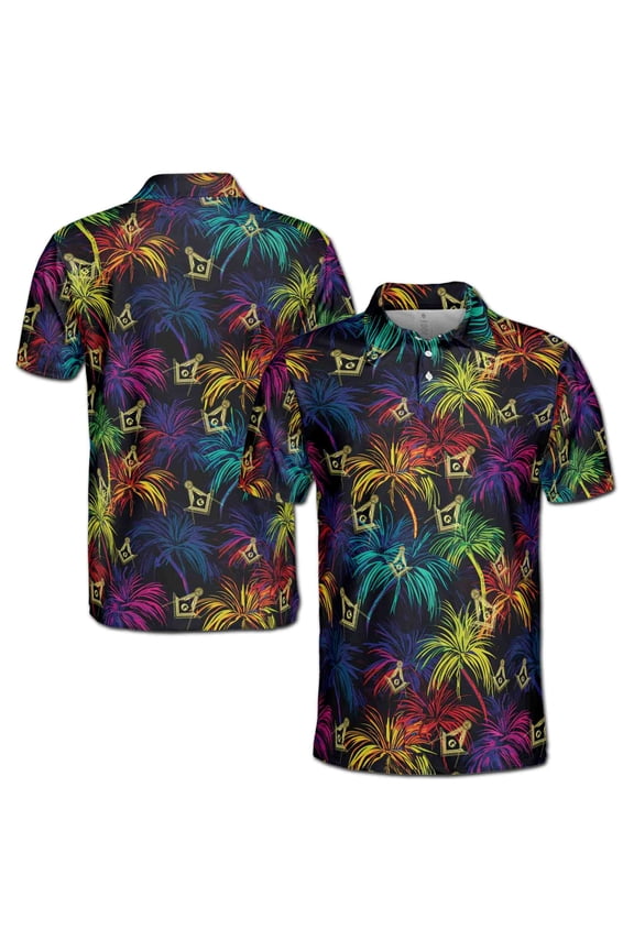 Master Mason Freemasonry Mansonic Neon Palm Tree Men's Polo Shirt S-5XL