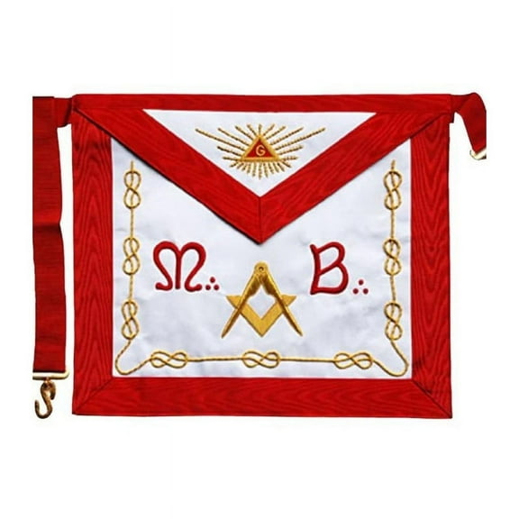 Master Mason Scottish Rite Apron - White & Red Moire with Gold Embroidery and Adjustable Belt