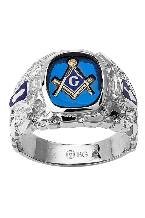 Master Mason silver ring with blue masonic stone