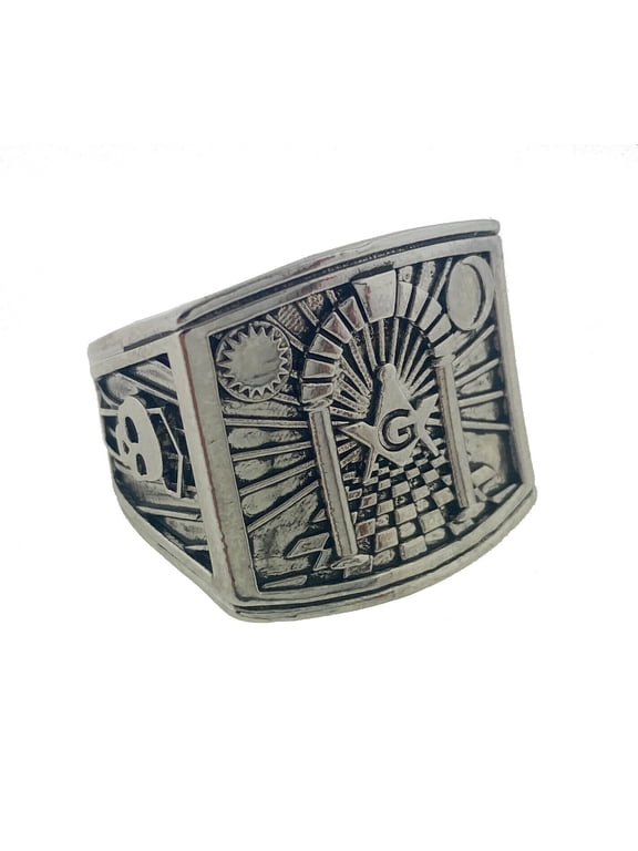Master Masons Lodge Freemason Ring - Masonic Ring Hall, Pillars & Skull Design