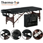 Master Massage 30" Roma Therma Top Heated Portable Massage Table, Wide Salon Spa Beauty Facial Bed with Adjustable Heating System, Face Pillow, and Carrying Bag (Black)