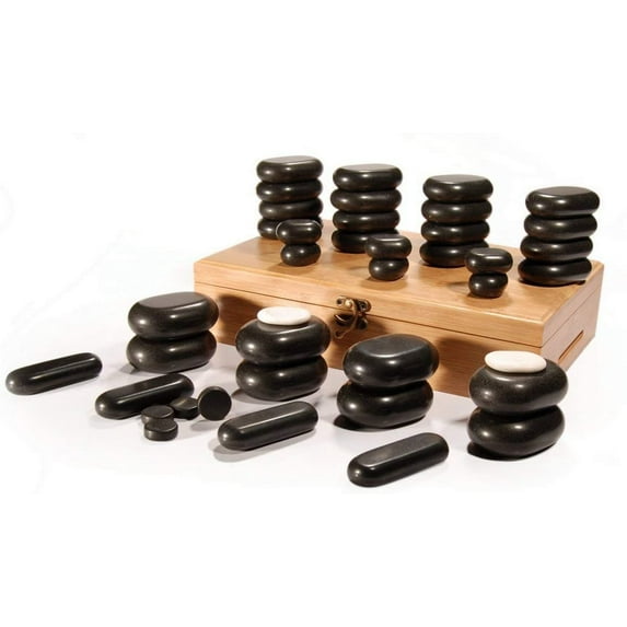 Master Massage 40 Piece Hot Stone for Body Massage with Bamboo Box-Real Lava Set