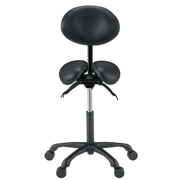 Master Massage Berkeley Ergonomic Split Seat Style Backrest Saddle Stool with Two Tilting Option in Black with Black Aluminum Base