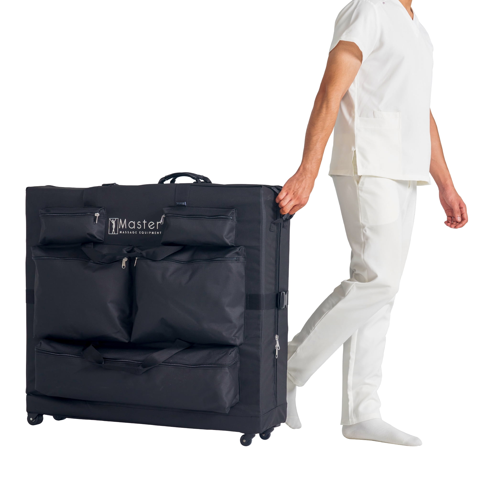 Master Massage Universal Wheeled Table Carry Case Bag With 4 Wheels for Massage Table With 5 Pockets, Black