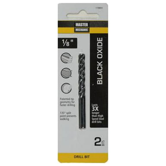 Master Mechanic 119891 Black Oxide Drill Bits, 1/8 x 2.75-In., 2-Pk. - Quantity 10