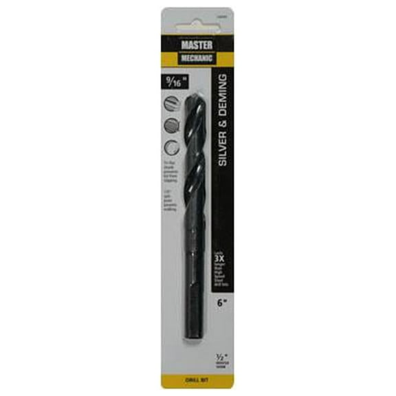 Master Mechanic 120592 9/16 x 6-In. Silver & Deming High-Speed Black Oxide Drill Bit - Quantity 1